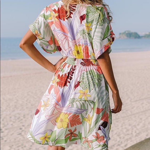 Brand New - Breana Floral V-neck Zipper Dress - Picture 3 of 5